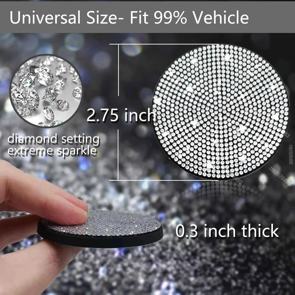 2Pcs Diamond Car Coaster Water Cup Slot Non-Slip Mat Bling Gadget Silica Pad Cup Holder Mat Auto Interior Decoration Accessories
