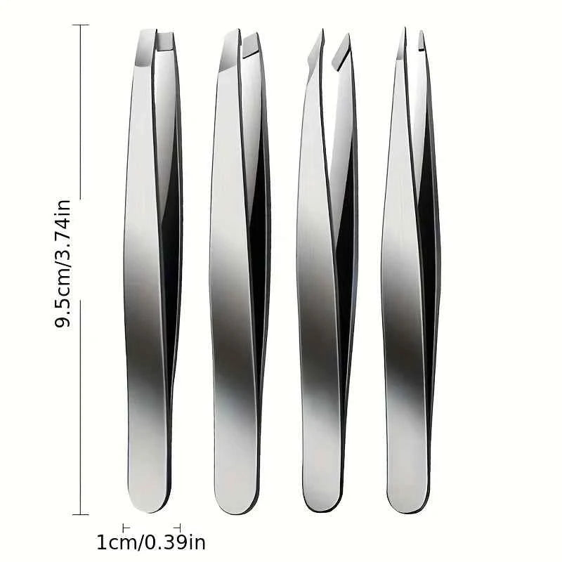 GlamTweez Professional 4-Piece Precision Tweezers Set for Effortless Eyebrow & Splinter Removal