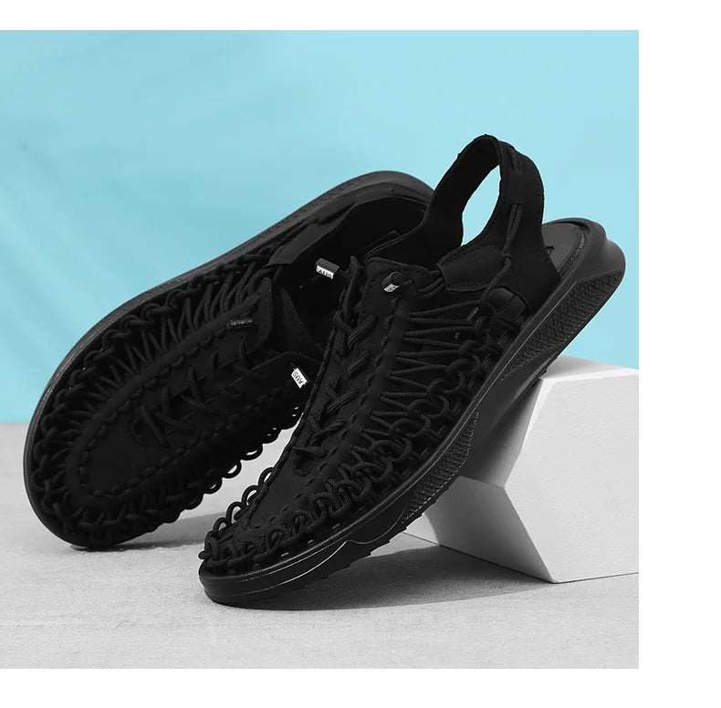 2023 Summer Men's  Sandals Lace Up Hand Woven Sandals Thick Soled Soft Non Slip Casual Shoes High Quality Couple Beach Shoes