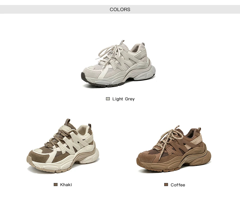 BEAUTODAY Platform Sneakers Women Mesh Solid Color Breathable Trainers Lace-up Round Toe Thick Sole Ladies Shoes Handmade 29462