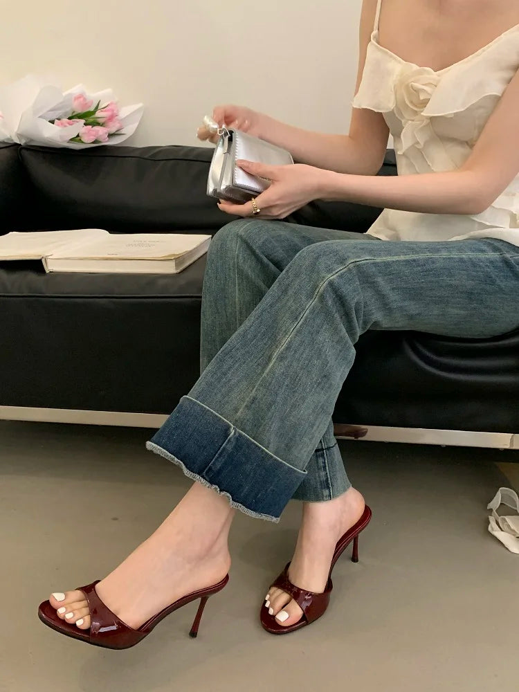 Eilyken 2026 New Summer Fashion Open Toe Women Slipper Slip On Elegant Thin Heel Dress Pumps Ladies Slides Zapatillas De Mujer