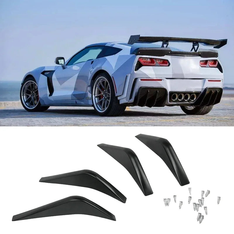 For 2014-2019 Chevrolet Corvette C7 Universal 4pcs Car Rear Bumper Lip Diffuser Shunt Fin Body Spoiler Canard Car Exterior Parts
