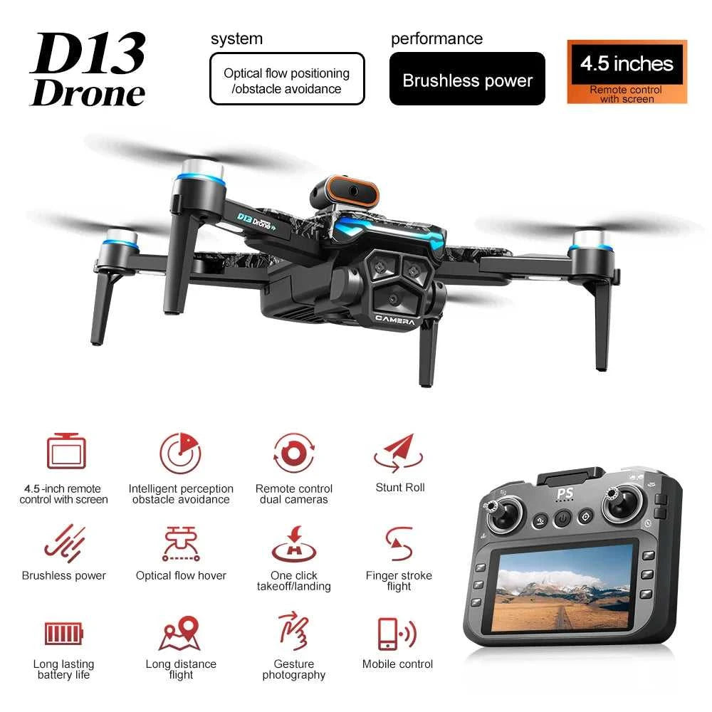 New D13 Drone 4K Professional HD Triple Camera 5G WIFI FPV Dron 360° Obstacle Avoidance Brushless Large Screen RC Quadcopter Toy The jack market .AU The jack market .AU Drones $ 123 14:173#D13-Screen Drone