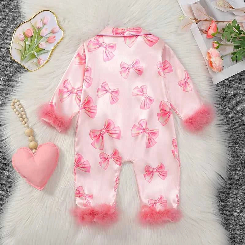 Baby Girls Pajamas Long Sleeve Bow Print Furry Patchwork Button Closure Jumpsuit Sleepwear Loungewear The jack market .AU The jack market .AU Mum & Kids: Essential Products for Every Family $ 36 14:173;200000463:200661897#12-18M
