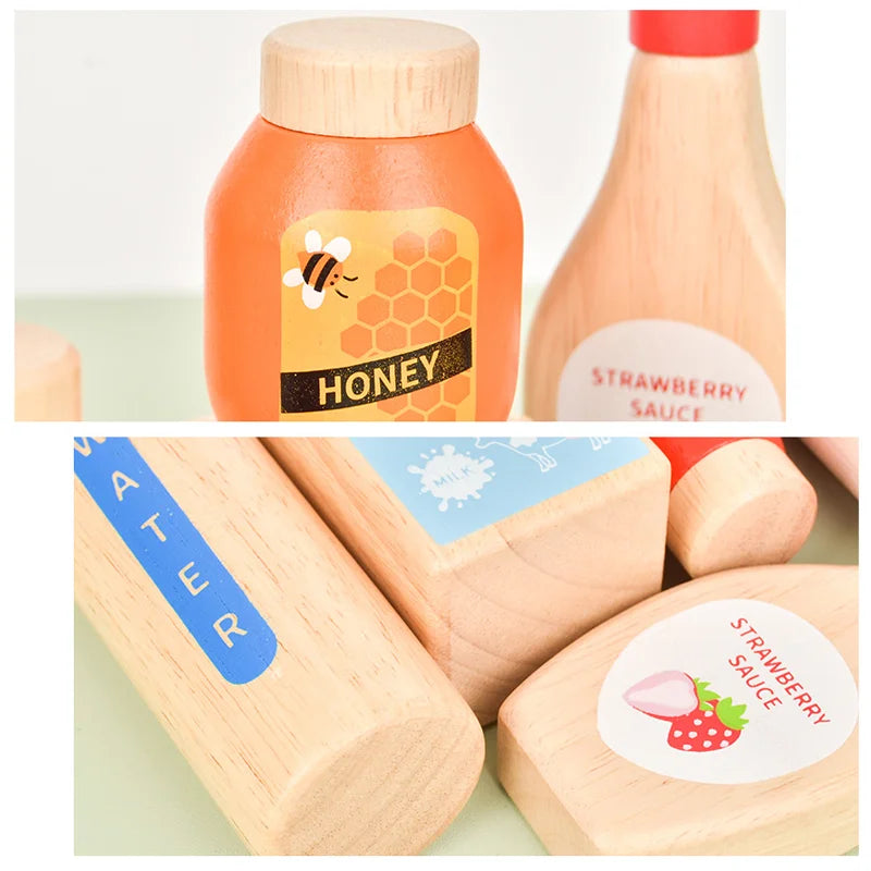 Children Pretend Play Wooden Milk Drink Set Kitchen Food Toys Montessori Learning Educational Kids Simulation Imitation Game