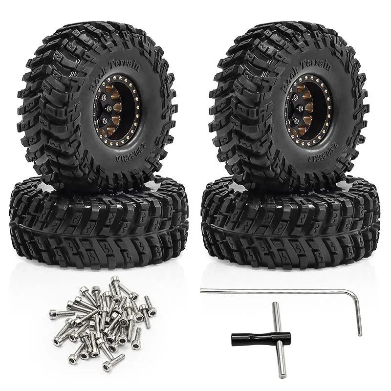 4pcs 63mm 1.0" Metal Beadlock Wheel Tire Set For 1/18 RC Crawler Car  SCX24 FMS Ascent-18  Upgrade Parts Accessories