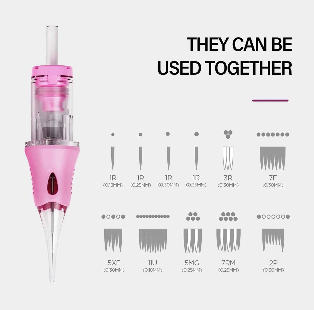 10pcs PMU Universal Disposable Tattoo Needle Cartridges round Liner Sterilized Safety Needle 0.18/0.25/0.30mm for Tattoo Artists