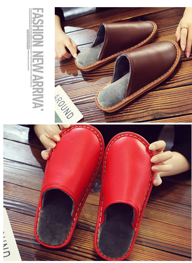 Soft Short Plush Men's Slippers Plus Size 44-45 Indoor Leather Slippers Winter Fashion Shoes 2026 New Unisex Home Slippers