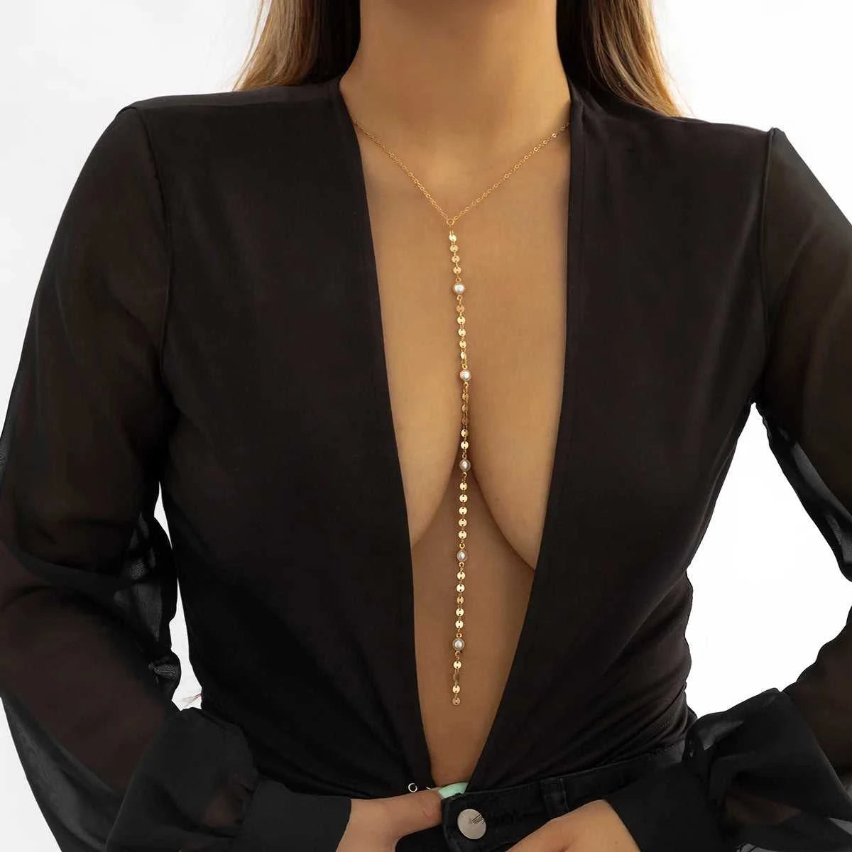 IngeSight.Z Simple Long Imitation Pearls Back Necklace For Women Sexy Tassel Harness Bikini Chest Chain Body Jewelry Mujer The jack market .AU The jack market .AU Jewellery & Chains $ 48 200001034:203027829#JS05178