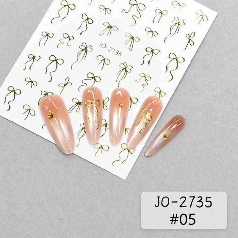 Brand Name Bowknot Nail Art Stickers - Vintage Self-Adhesive Decals in White, Pink & Black for Cute Manicures