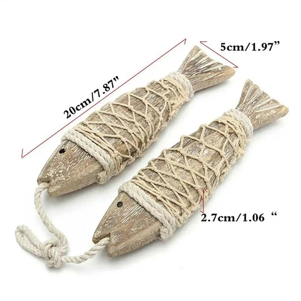 Fish Boho Decor 2-pieces Antique Wood Fish Sculpture with Fishing Net Aesthetic Art Decoration for Home Boats Balcony Pub The jack market .AU The jack market .AU Fishing Gear $ 26 14:10#A