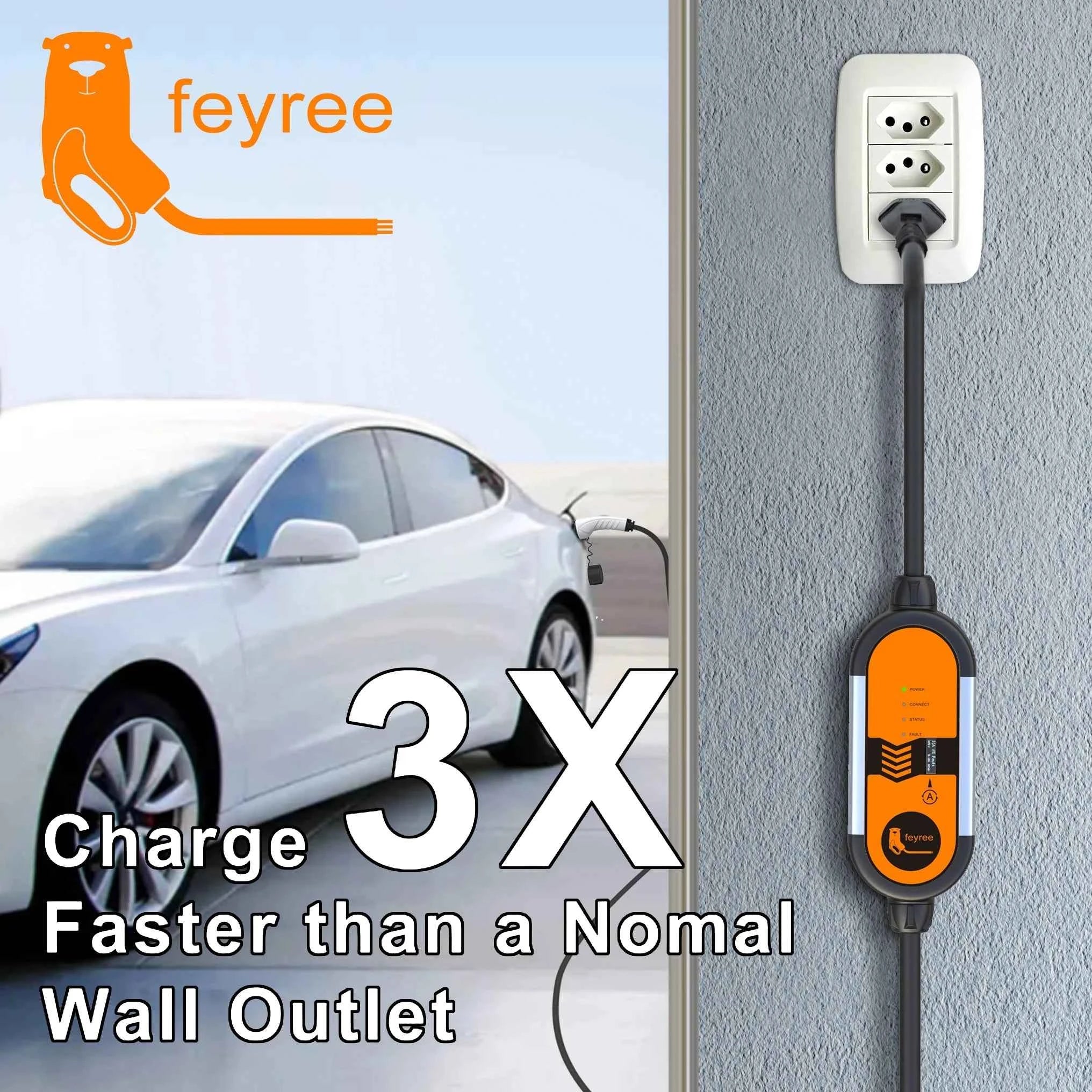 feyree 32A 7KW Type2 EV Portable Charger 11KW 16A 3 Phase 5M Cable EVSE Charging Box Car Charger CEE Plug for Electric Vehicle