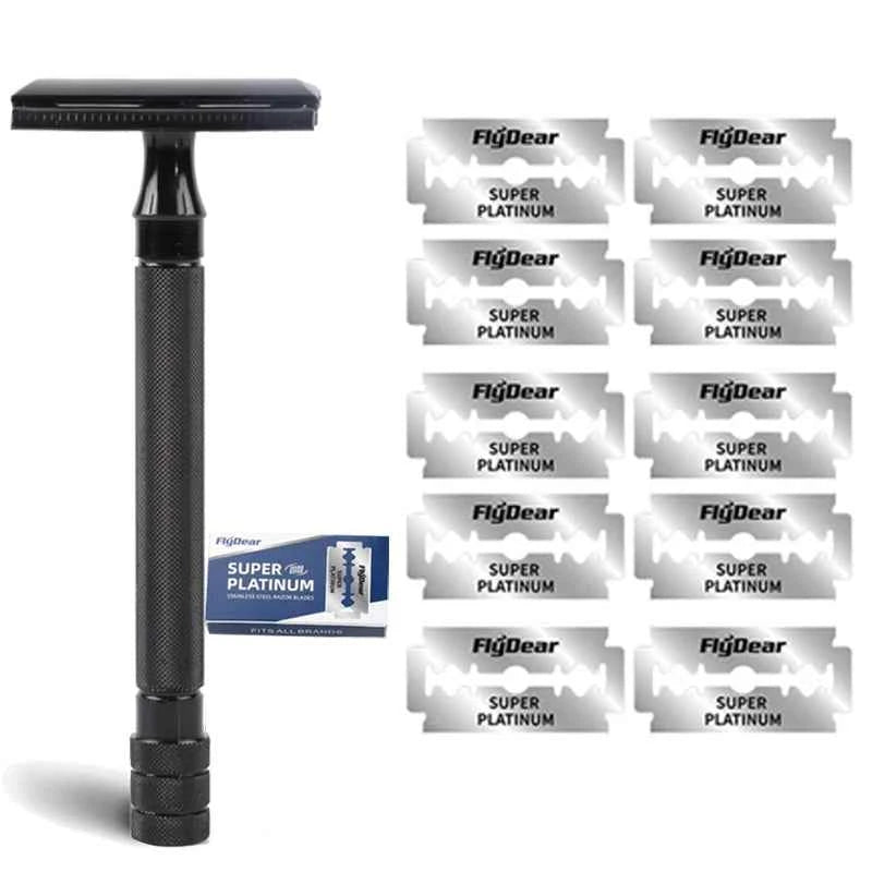 Stainless Steel Safety Razor for Men - Weighted Handle & 10 Double Edge Blades for a Superior Shave