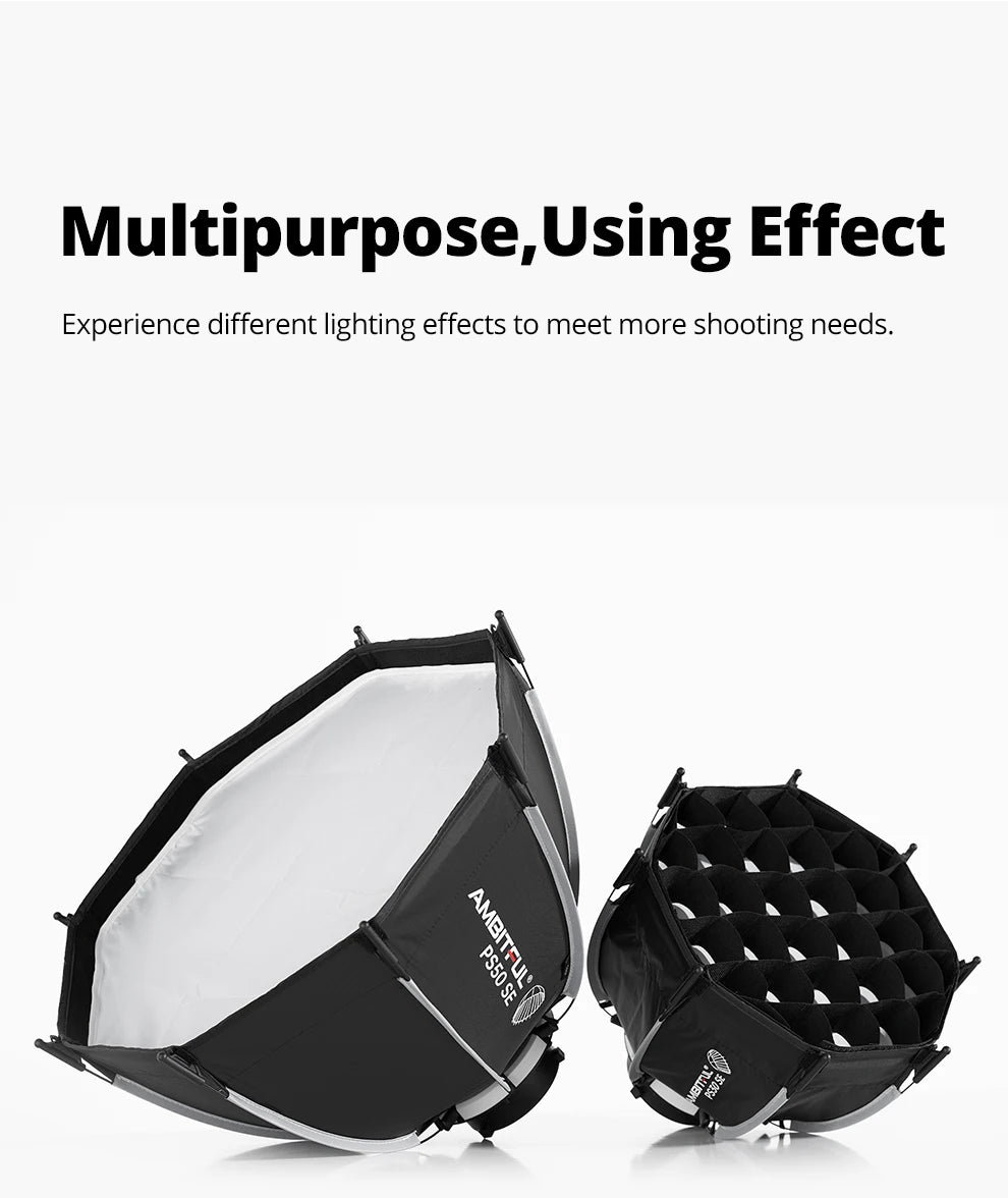 AMBITFUL PS30/PS50 SE 30cm 55cm mini Quickly Release Bowens Mount Octagon Softbox + Honeycomb Grid Outdoor SoftBox for LED Flash