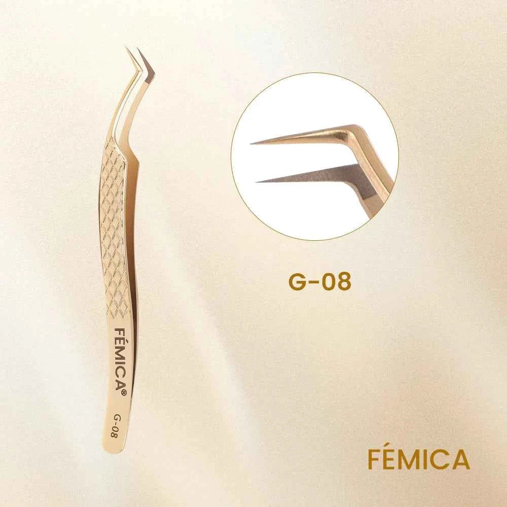 Femica Precision Anti-Slip Eyelash Tweezers for Flawless Volume Lash Extensions & Eyebrow Grooming