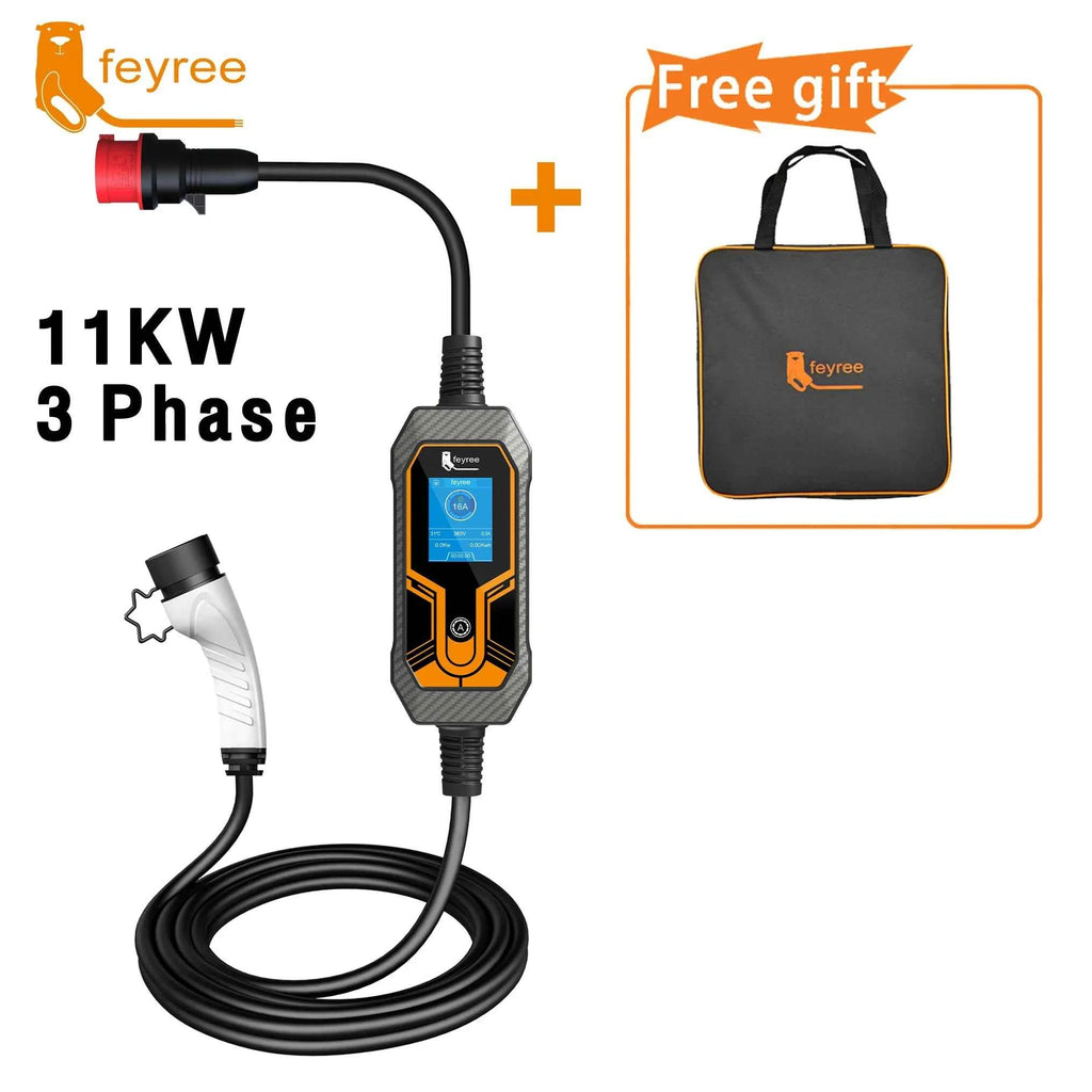 feyree 32A 7KW Type2 EV Portable Charger 11KW 16A 3 Phase 5M Cable EVSE Charging Box Car Charger CEE Plug for Electric Vehicle