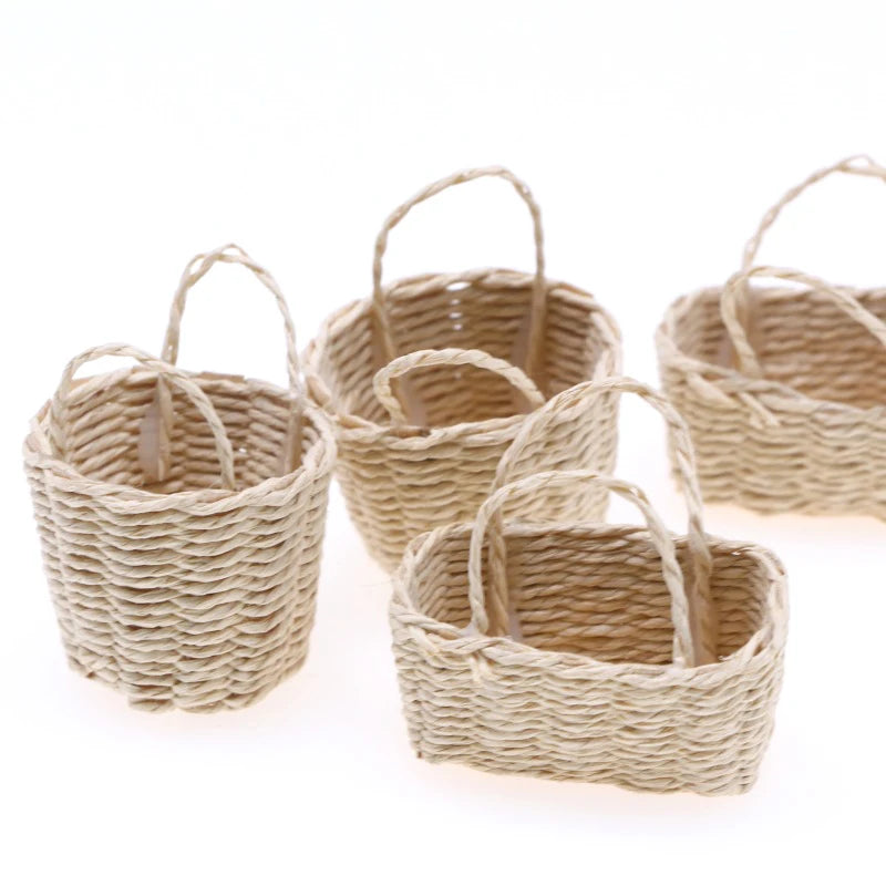 1:12 Straw Basket Simulation Food Basket Model Toys for Doll House Decoration 1/12 Dollhouse Miniature Accessories