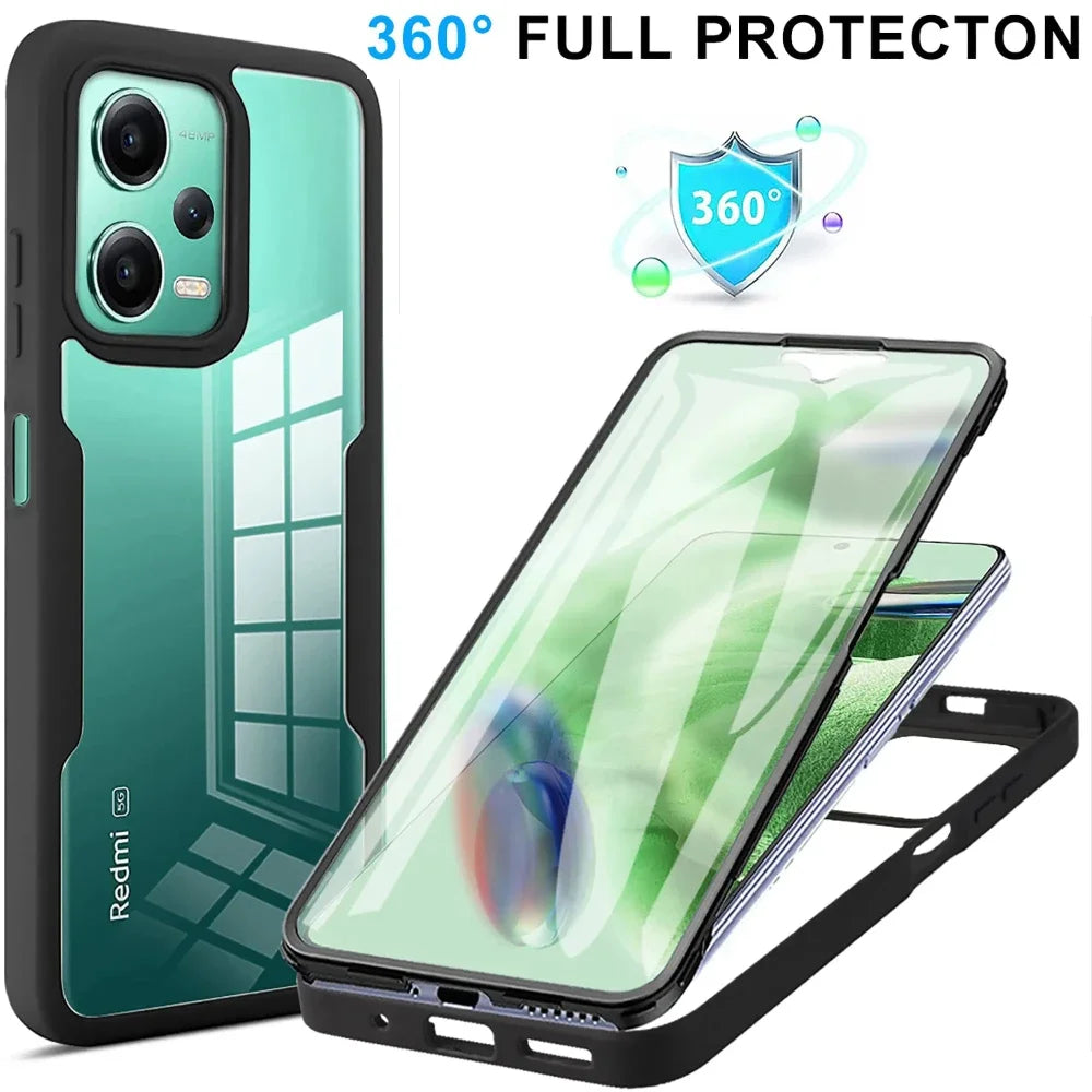 Redmi Note 13 Pro Plus Silicone Case - 360° Shockproof with Built-in Screen Protector for Redmi Note 12 Series