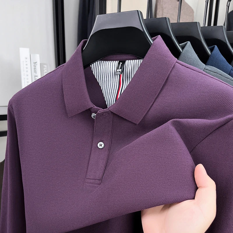 100% cotton luxury fashion spring and autumn new hot selling exquisite long sleeved men's business casual comfortable polo shirt