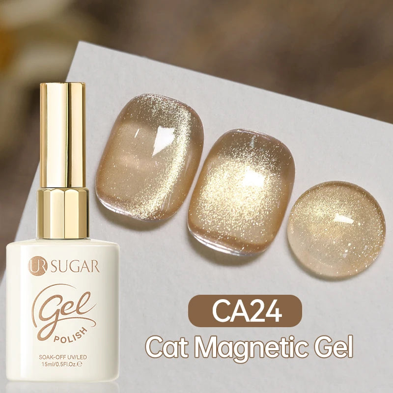 UR SUGAR 15ml  Autumn Winter Red Cat Magnetic Gel Nail Polish White Dopamine Nail Sparkling Glitter Soak Off UV LED for Manicure