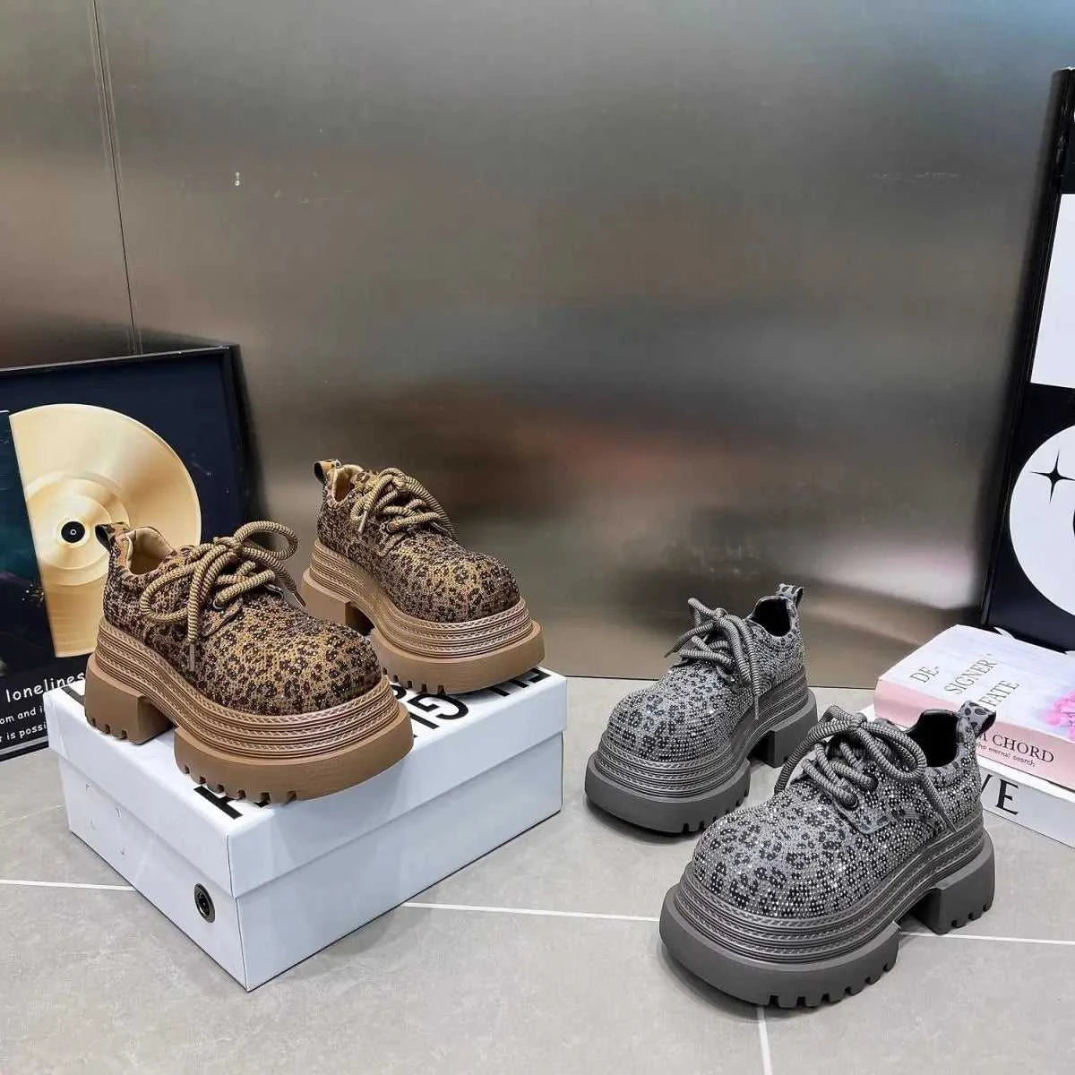 Luxurious Rhinestone Women's Shoes Leopard Lace-up Fashion Motorcycle Boots Thick Soled Lightweight High Street Mujeres Sneaker The jack market .AU The jack market .AU Step Up Your Style: Trendy Shoes for Every Occasion! $ 87 14:1254#Angola Red;200000124:200000334