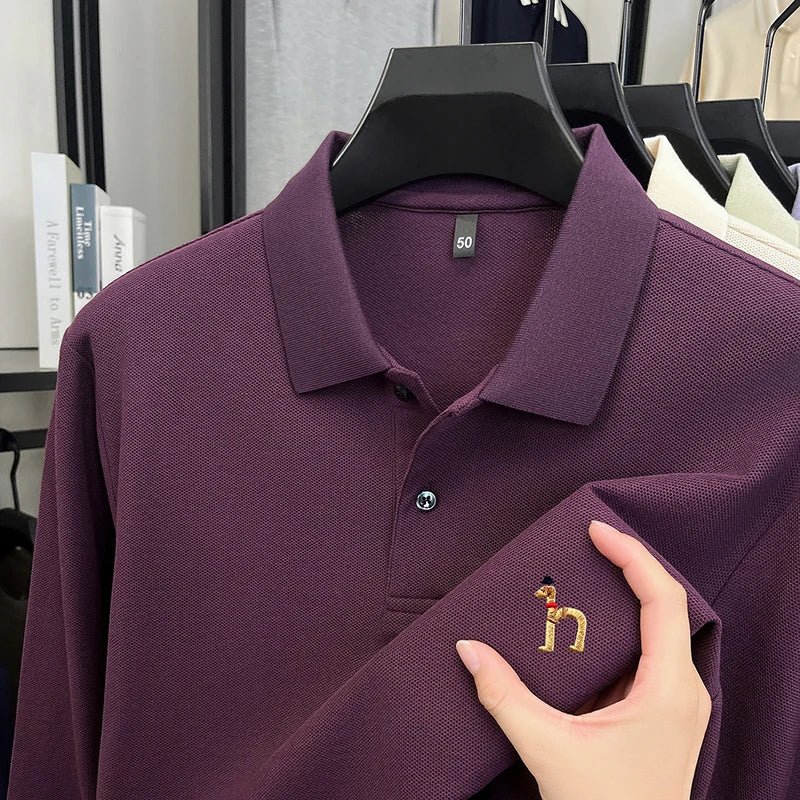 100Cotton Luxury Brand Men's Polo Shirt Exquisite Dog Embroid Long Sleeve Fashion Quality Lapel T-Shirt Business Casual Menswear
