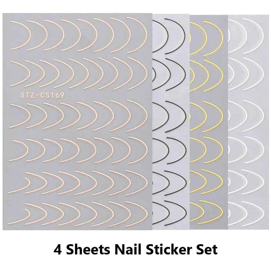 GlamNail Metallic French Line Stickers - 4 Pcs Easy Apply Nail Art Decals for Effortless Manicure Glam