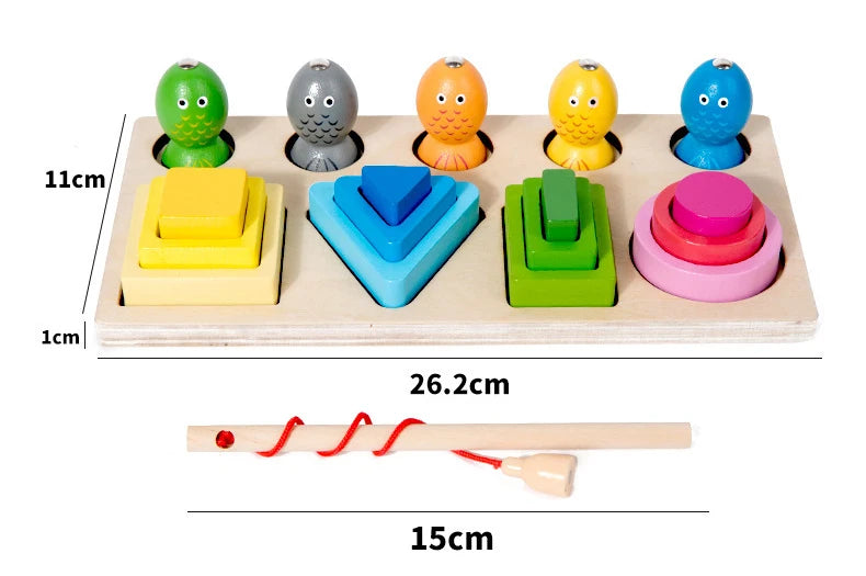 Montessori  Wooden Color Shape Cognitive Classification Matching Puzzle Children's Magnetic Fishing Learning Educational Toys