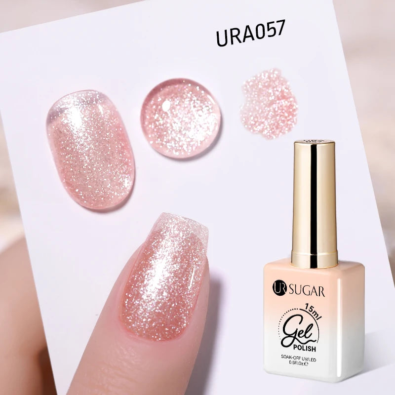 UR SUGAR 15ml  Autumn Winter Red Cat Magnetic Gel Nail Polish White Dopamine Nail Sparkling Glitter Soak Off UV LED for Manicure