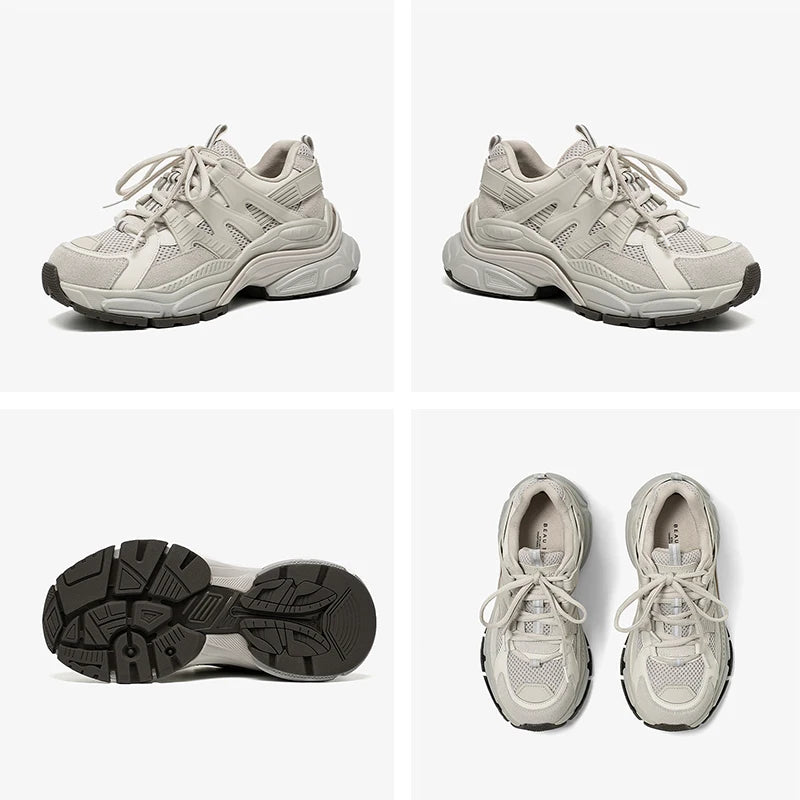 BEAUTODAY Platform Sneakers Women Mesh Solid Color Breathable Trainers Lace-up Round Toe Thick Sole Ladies Shoes Handmade 29462
