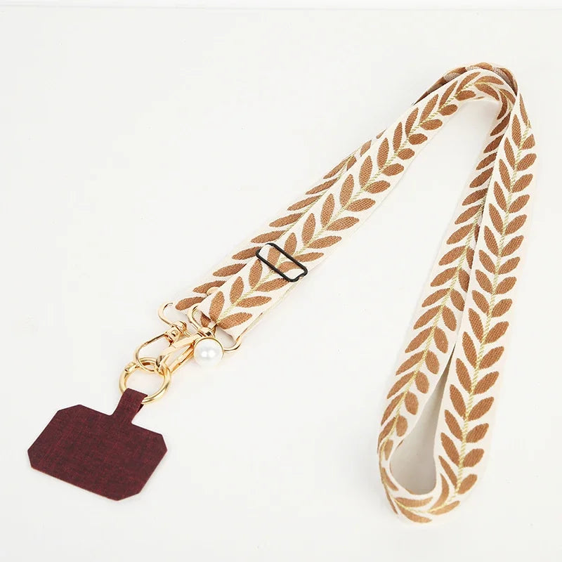 Adjustable Long Mobile Phone Lanyard Crossbody Card Neck Cord Clip Hang Lanyard Pearl Hanging Ornaments Charm Anti-lost Lanyard