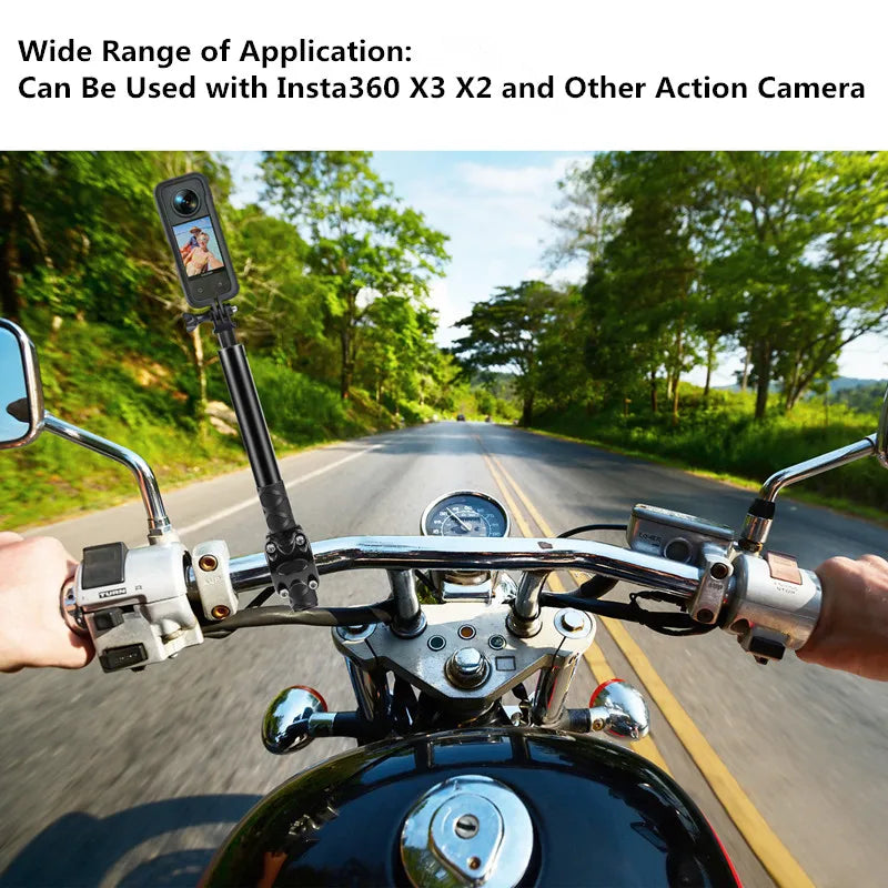 Motorcycle Bike Panoramic Monopod Bicycle Hidden Selfie Stick for GoPro 13 12 11 10 9 8 Insta360 X4 X3 Action Camera Accessory