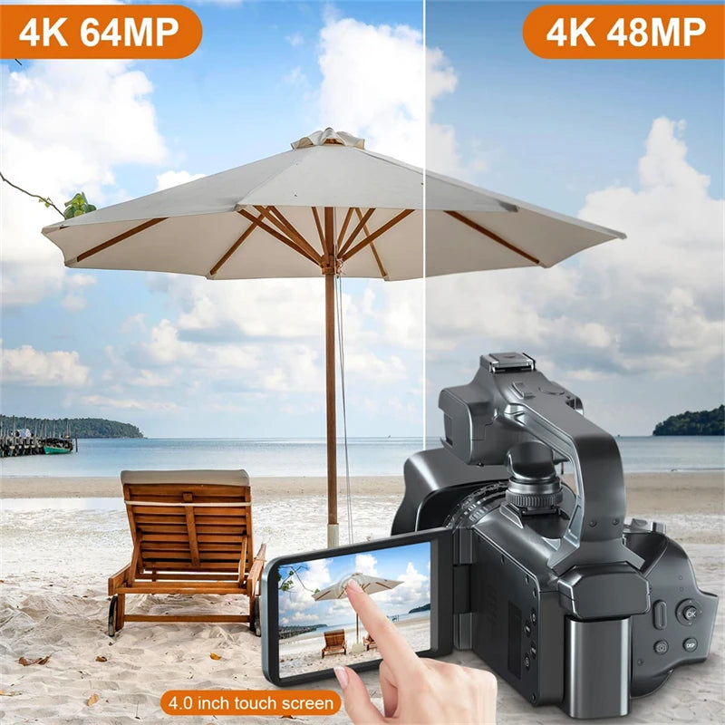 4K Professional Video Cameras for Photography 64MP Ultra HD 18X Digital Zoom Camcorders YouTube Live Streaming Vlog Recorder