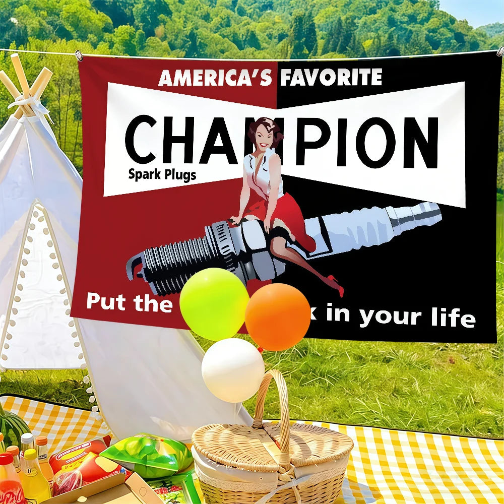 C-Champion Spark Plugs Logo Flag Suitable For Birthday Parties Living Room Bedroom And Outdoor Camping Decorations