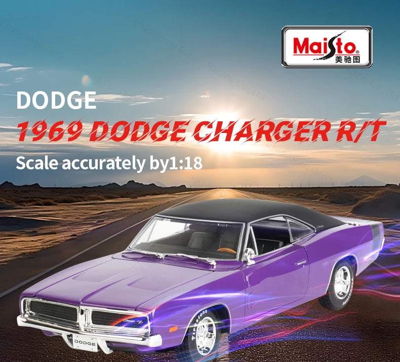 Maisto 1:18 1969 Dodge Charger R/T Sports Car Static Die Cast Vehicles Collectible Model Car Toys