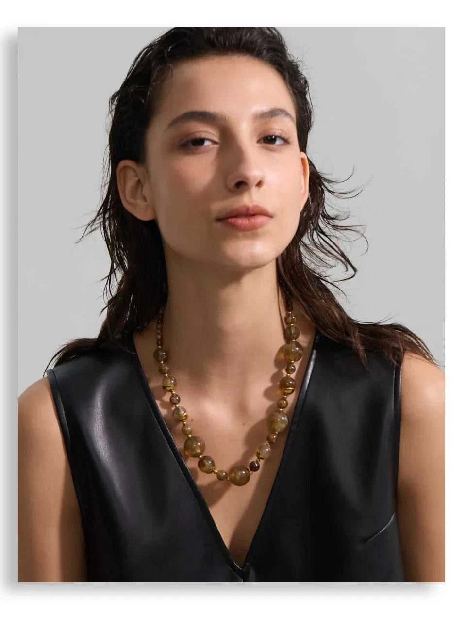 Yhpup New Arrivals Simulated Pearls Resin Acrylic Round Beads Chain Handmade Necklace Stainless Steel Trendy Jewelry Waterproof The jack market .AU The jack market .AU $ 54 200001034:2604813136#YH6980A Amber