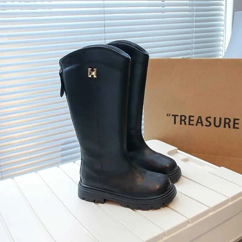 Girls Long Boots Black PU Leather Kids High Boots 2024 Autumn Winter Fashion Warm Fur Children Motorcycle Boots Simple Classic The jack market .AU The jack market .AU Mum & Kids: Essential Products for Every Family $ 50 14:193;200000124:200000333#35(insole 21.6cm)