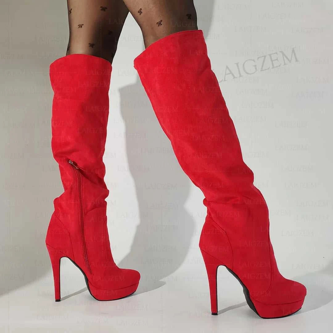 LAIGZEM Women Over Knee High Boots Faux Suede Zip Pleated Thin High Heels Boots Handmade Ladies Shoes Woman Big Size 41 43 45 52 The jack market .AU The jack market .AU Step Up Your Style: Trendy Shoes for Every Occasion! $ 152 14:771#LGZ4823 Red;200000124:698