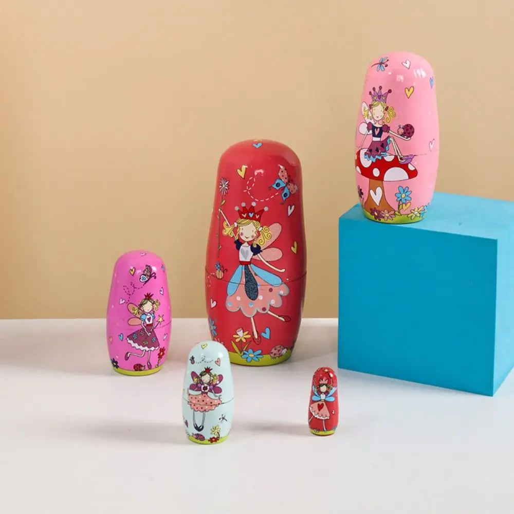 Rabbit 5Pcs/Set Animal Matryoshka Doll Wood Smooth Wooden Stacking Dolls Line Dog Panda Girls Russian Doll Christmas