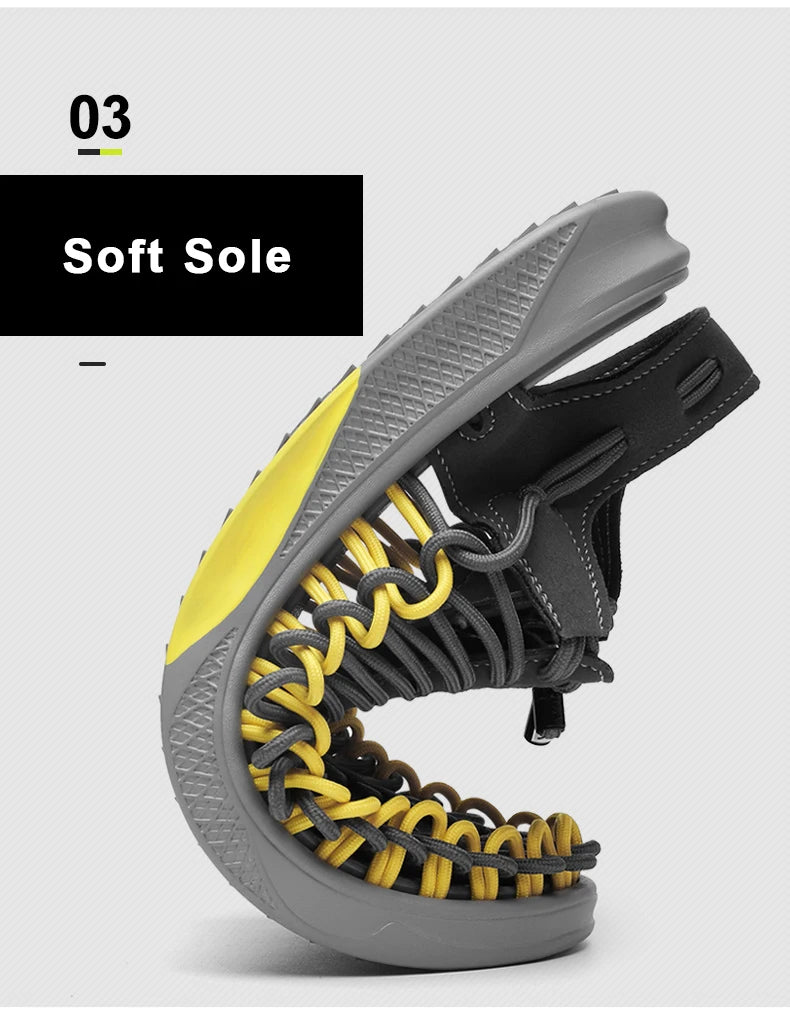 2023 Summer Men's  Sandals Lace Up Hand Woven Sandals Thick Soled Soft Non Slip Casual Shoes High Quality Couple Beach Shoes
