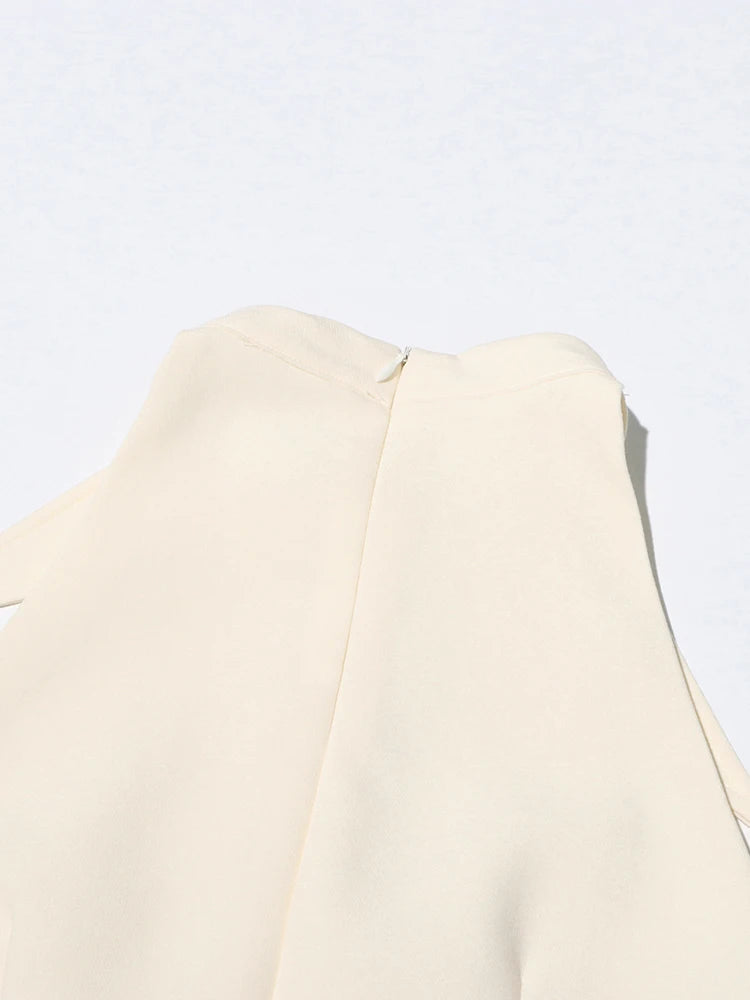 TWOTWINSTYLE Solid Patchwork Folds A Line Dress For Women Lapel Sleeveless High Waist Hollow OutTemperament Dresses Female New