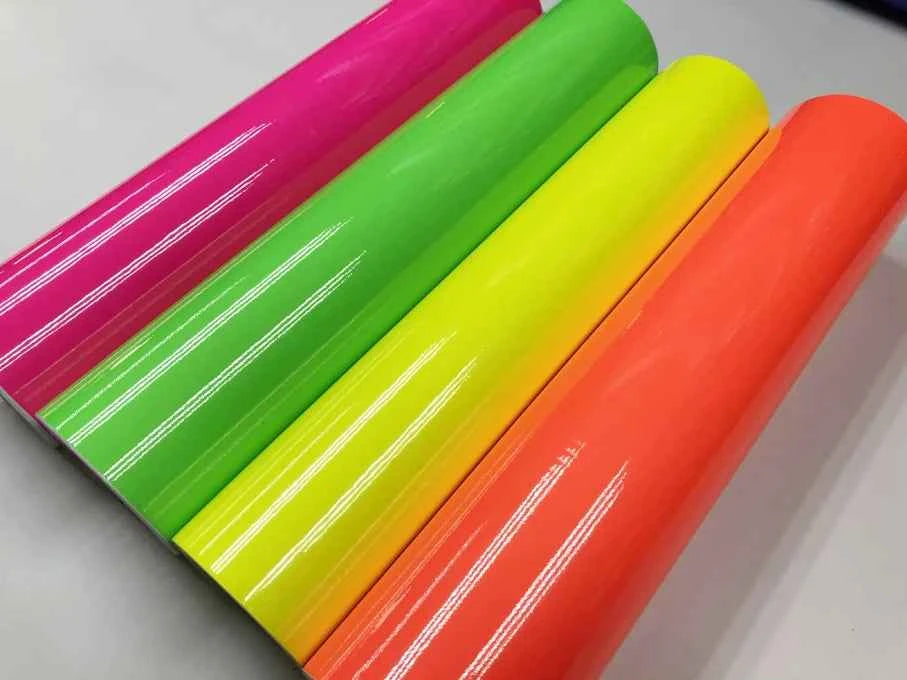 Premium Car Styling Glossy Fluorescent Yellow Vinyl Sticker Glossy Fluorescent yellow Vinyl Wrap Self Adhesive Sticker