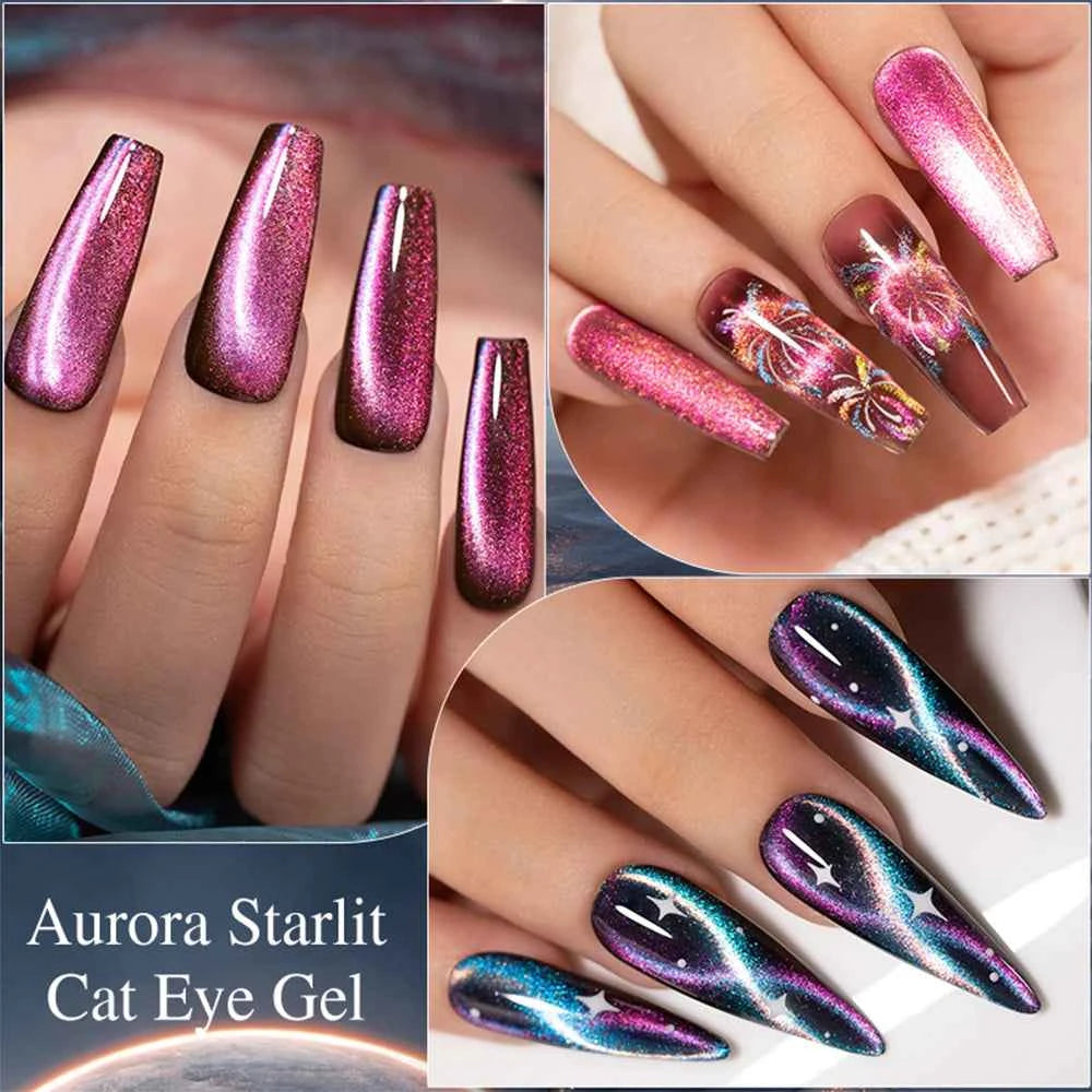 PUENTE Cat Eye Magnetic Gel Nail Polish - Vibrant Starry Galaxy Effect, Soak Off UV, 7.5ML
