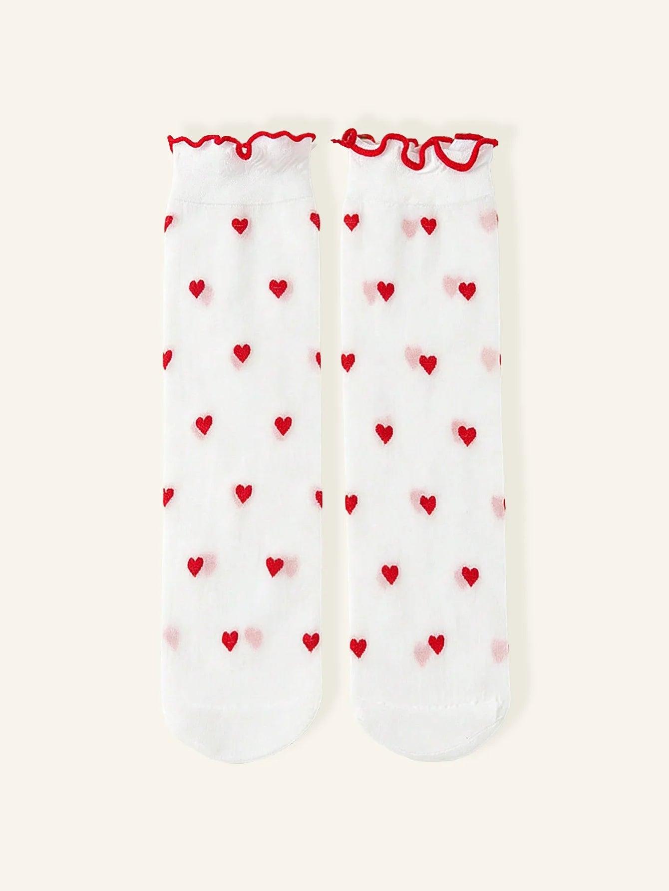 1 Pair of Girls' Mid-Calf Socks, Breathable and Comfortable Red Heart Patterned Straight-Leg Socks Suitable for Spring and Summer