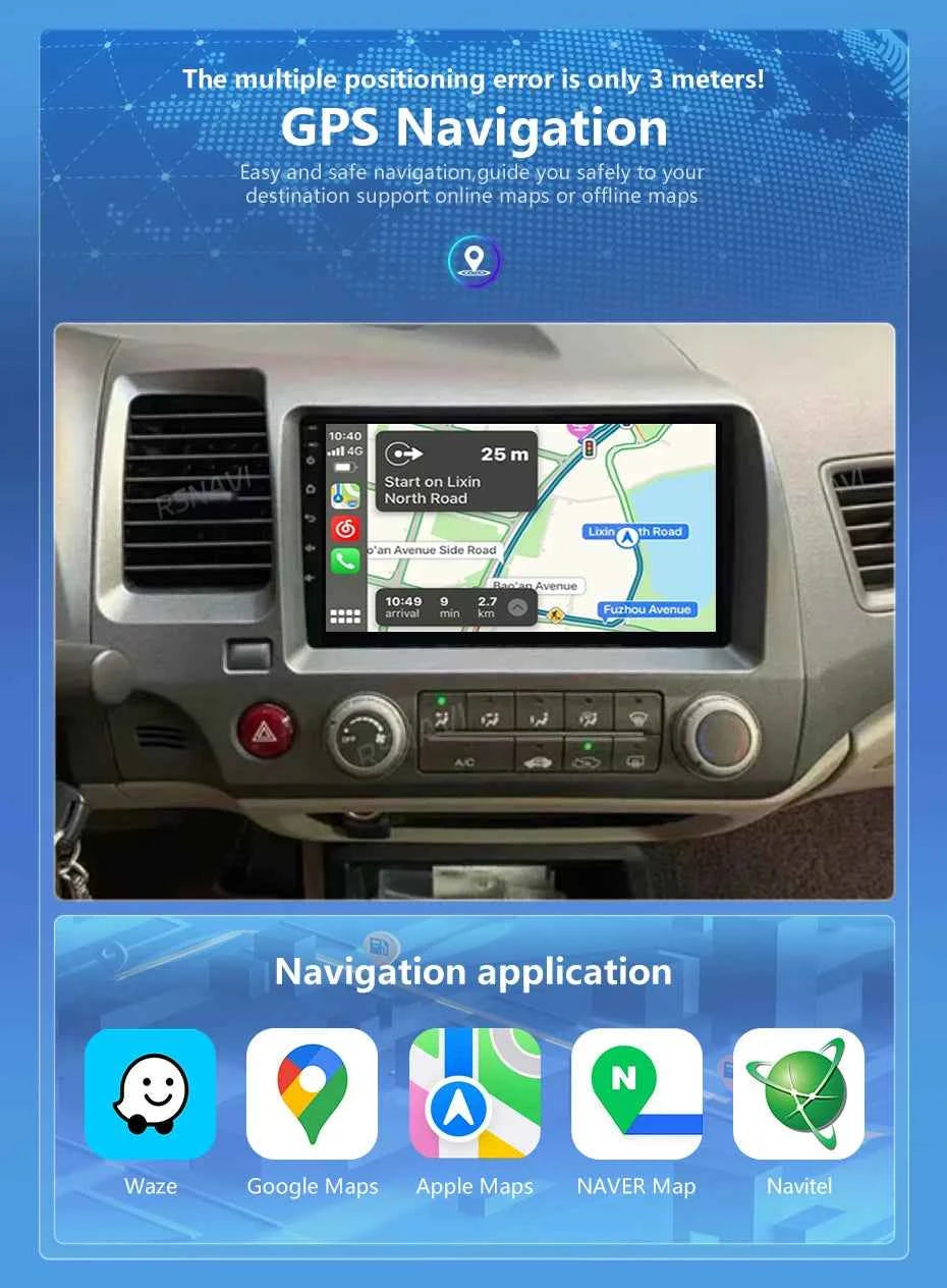 Android 15 Car radio For Honda Civic 8th 2005-2011 Carplay Android auto Qualcomm Car stereo Multimedia player 4G wifi 48EQ 2 din
