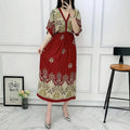 French Romantic Lady's Print Dress Boho Chic Floral Midi Dress Elastic Waist Women's Holiday Dress Casual Elegant Beach Clothes