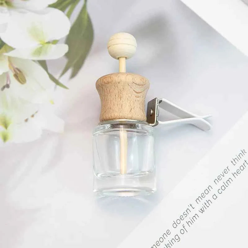 10pcs 10ml Empty Glass Essential Oil Diffuser Bottle with Lid for Car Air Freshener Vent Clip Portable Perfume Fragrance Bottle