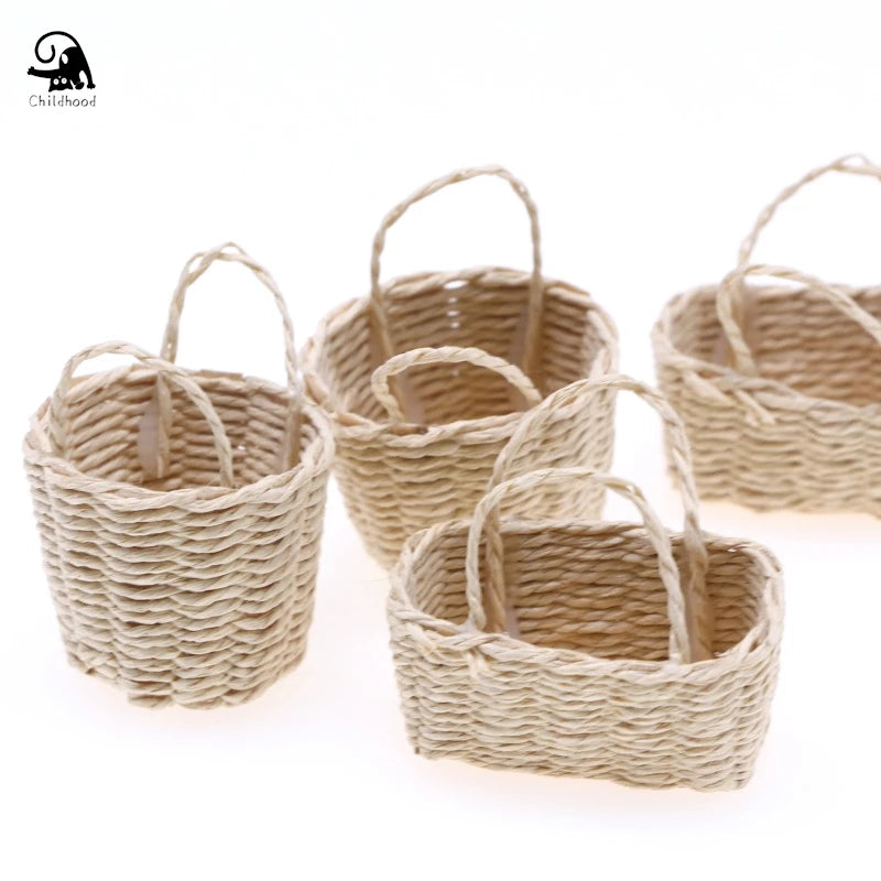 1:12 Straw Basket Simulation Food Basket Model Toys for Doll House Decoration 1/12 Dollhouse Miniature Accessories