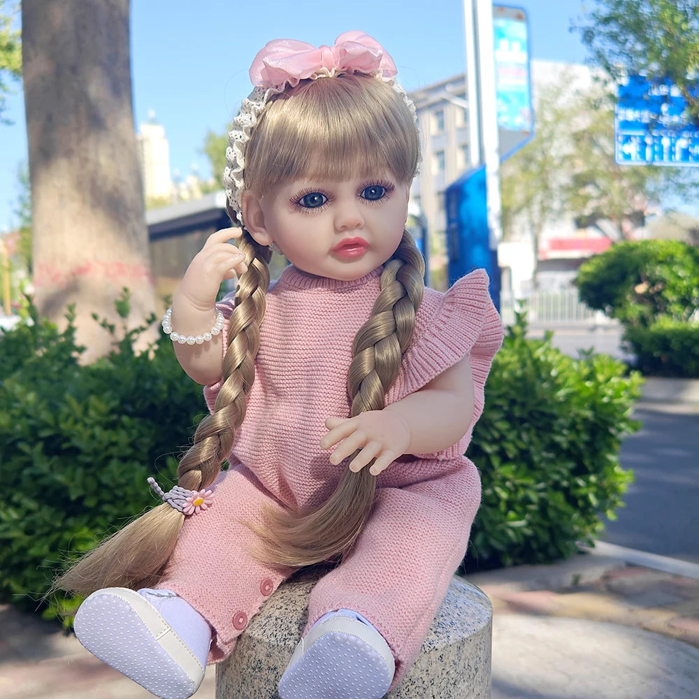 22Inch 55cm Finished Reborn Girl Dolls Full Soft Vinyl Simulation Doll Children Dress up Toy Birthday Christmas Gift