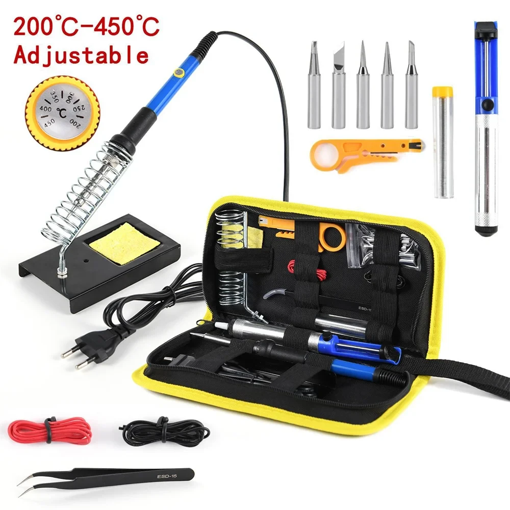 SolderPro 15-in-1 Adjustable Temperature Soldering Iron Kit - 220V 60W with EU Plug